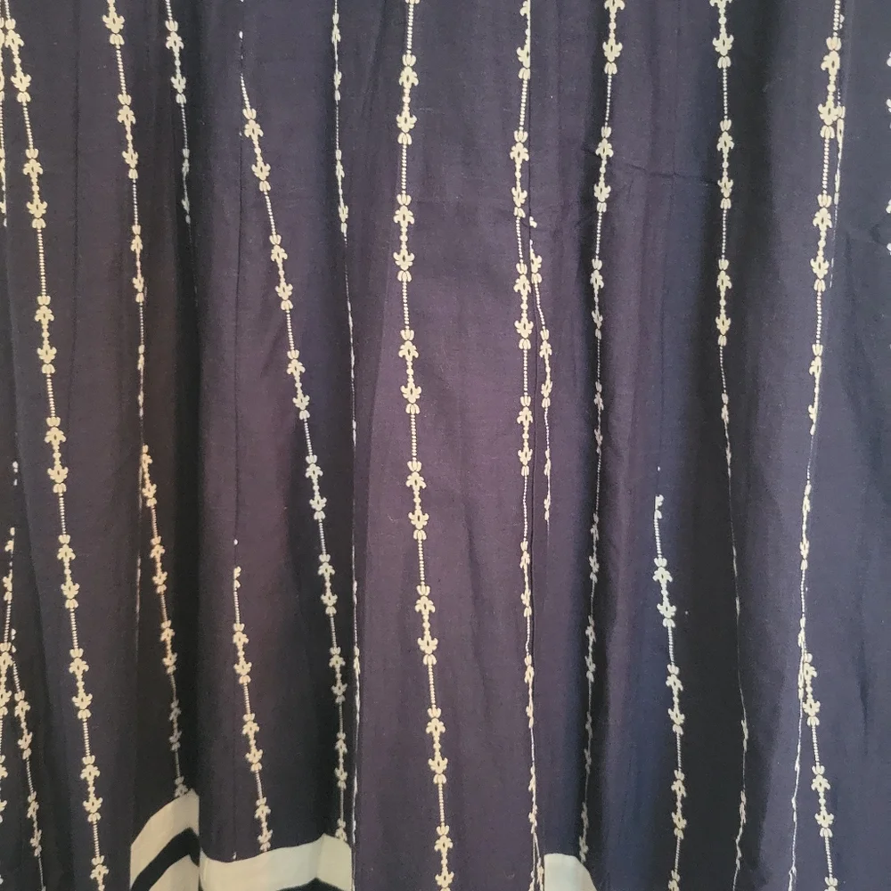 Damask Print Dress Cotton Blend Navy White Boho Statement Size L‎ - Picture 7 of 9